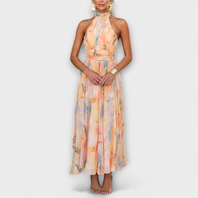 Robe longue dos nu à imprimé aquarelle