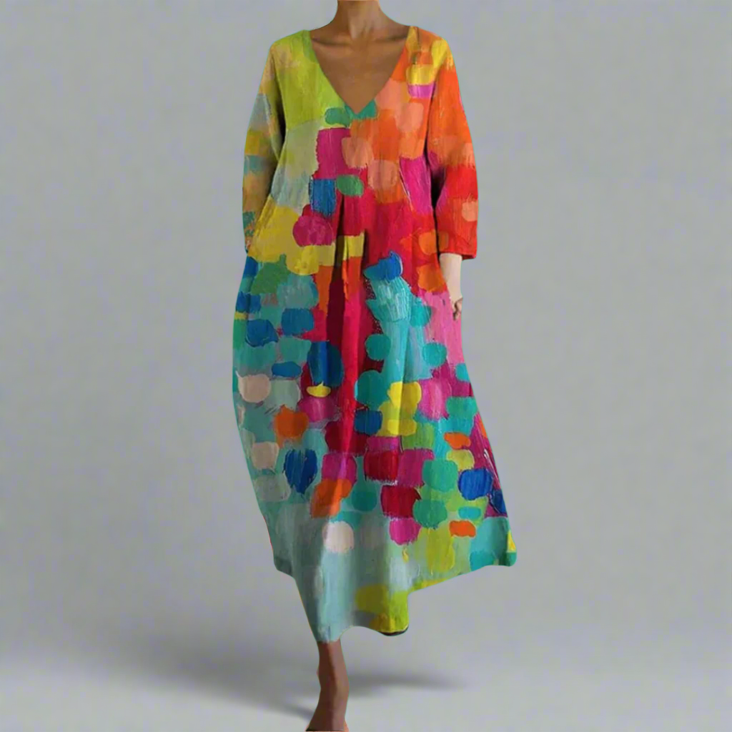 Cheryl - Robe colorée avec décolleté en V