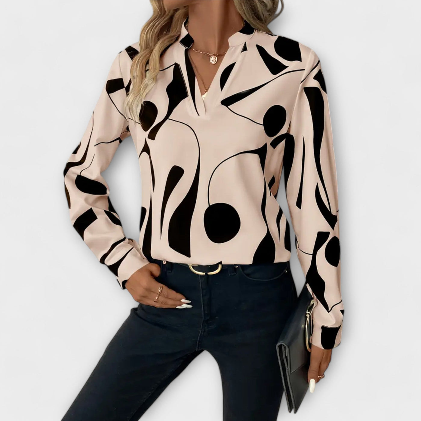 Blouse élégante à manches longues avec encolure en V