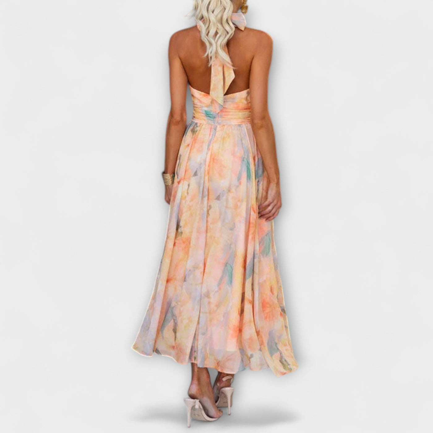 Robe longue dos nu à imprimé aquarelle