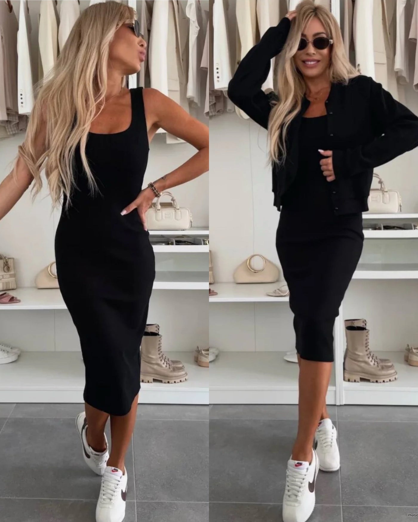 Karin™ | Robe midi en maille côtelée & ensemble de bomber