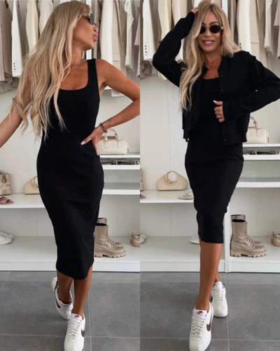 Karin™ | Robe midi en maille côtelée & ensemble de bomber