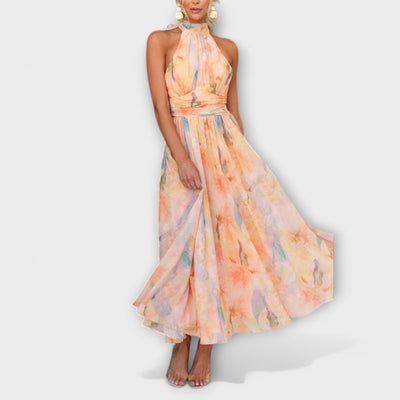 Robe longue dos nu à imprimé aquarelle