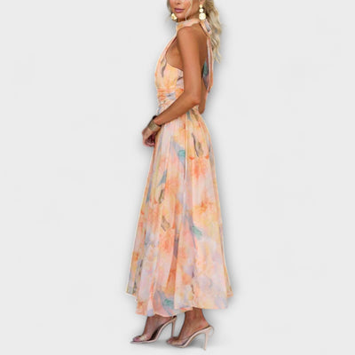 Robe longue dos nu à imprimé aquarelle