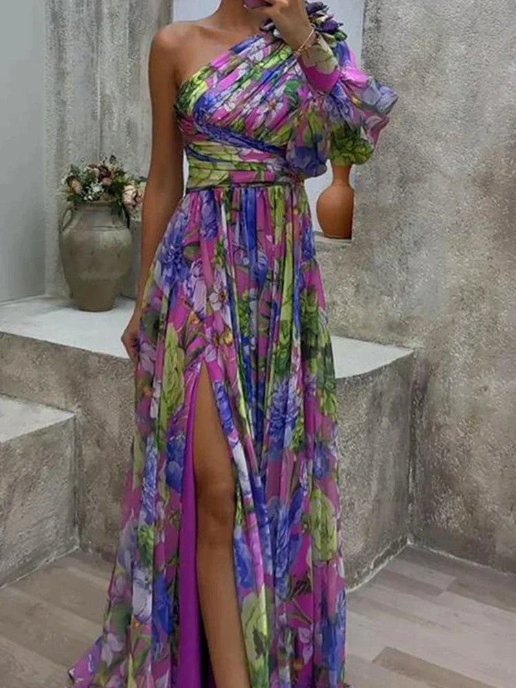 Amara - Robe maxi florale à une épaule