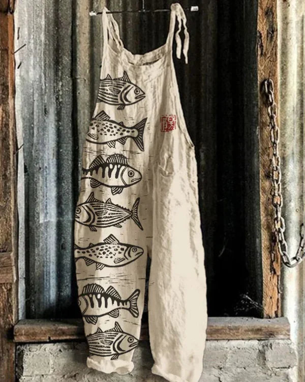 Camila | Combinaison Large Femme en Lin Motif Japonais