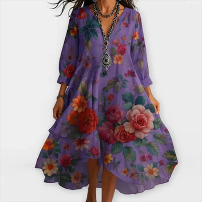 Marina – Robe bohème vintage à fleurs avec décolleté en V