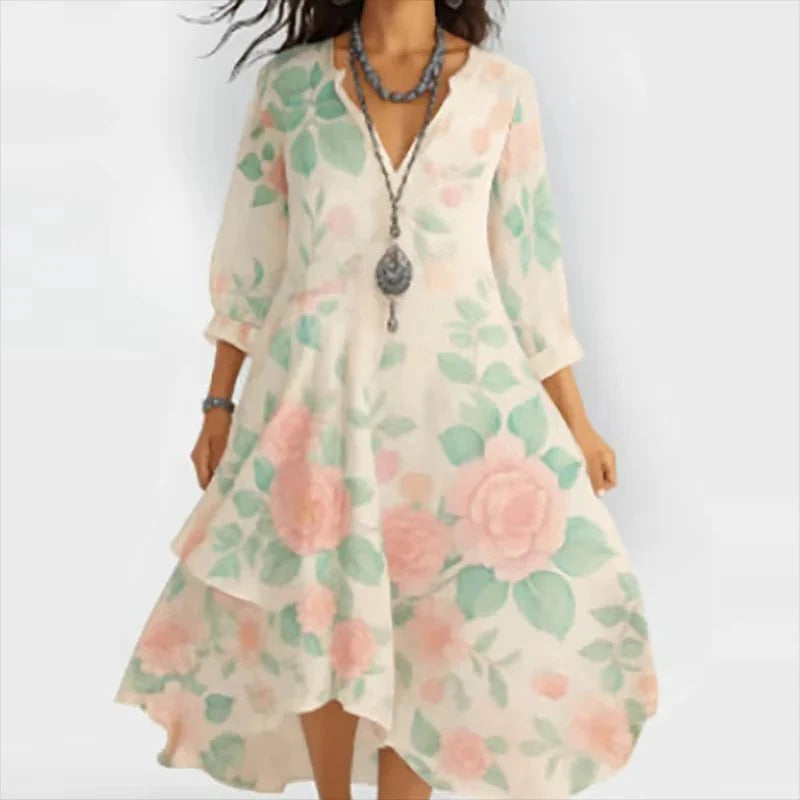 Marina – Robe bohème vintage à fleurs avec décolleté en V