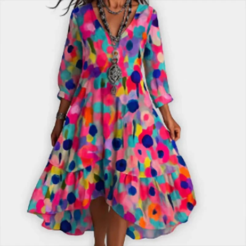 Marina – Robe bohème vintage à fleurs avec décolleté en V