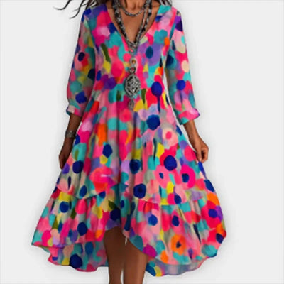 Marina – Robe bohème vintage à fleurs avec décolleté en V
