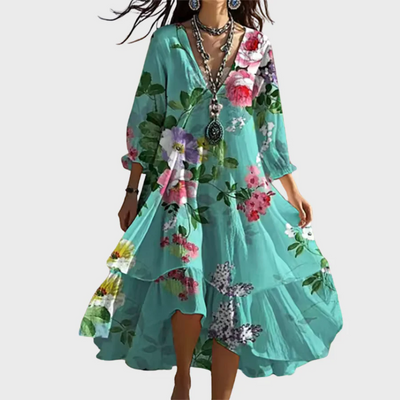 Marina – Robe bohème vintage à fleurs avec décolleté en V